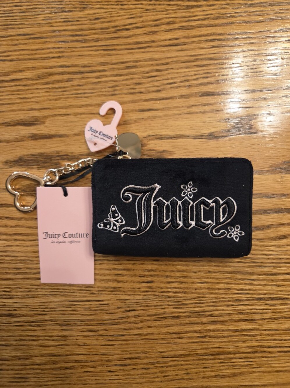 Juicy Couture Black Velvet Keychain Wallet with Gold Heart Charm